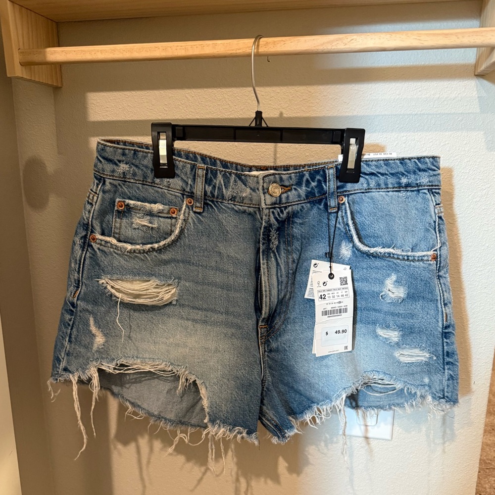 Zara Light Blue Ripped Jean Shorts